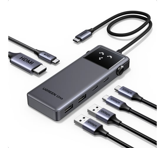 Конвертер UGREEN CM888 35998 UNO 6-in-1 4K60Hz USB-C To HDMI+2хUSB 3.2 A+2хUSB 3.2 C+PD Power Converter. Цвет: серый 35998_