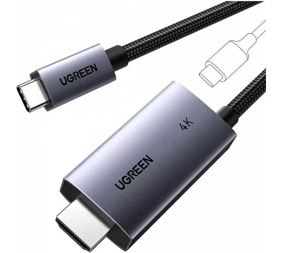 Адаптер UGREEN однонаправленный CM675 55330 Unidirectional USB-C to HDMI 4K60Hz с функцией быстрой зарядки 100W PD Fast Charging Adapter. Длина: 2м. Цвет: серый 55330_