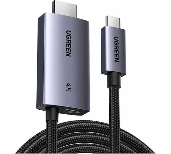 Адаптер UGREEN однонаправленный CM675 55330 Unidirectional USB-C to HDMI 4K60Hz с функцией быстрой зарядки 100W PD Fast Charging Adapter. Длина: 2м. Цвет: серый 55330_