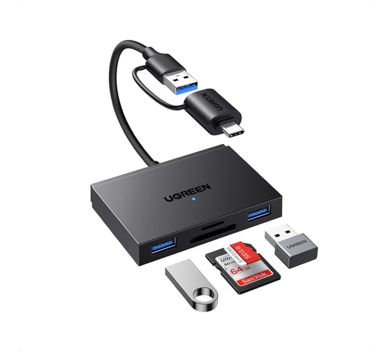 Кардридер UGREEN CM812 45167 4-in-1 MicroSDхUSBхUSB-CхSDXCхSDHC Card Reader. Цвет: черный 45167_