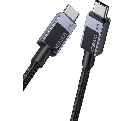 Кабель UGREEN L524 55775 USB-C to USB-C PD 3A Fast Charging Braided Date Cable. Длина: 2м. Цвет: серый космос 55775_