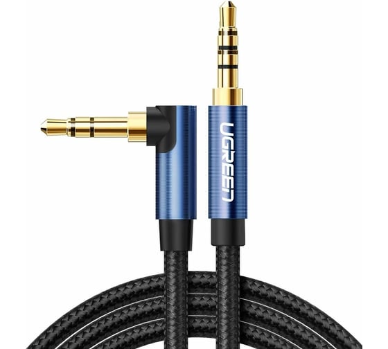 Кабель UGREEN AV112 60178 3.5mm Male to 3.5mm Male Angled Cable. Длина: 0,5м. Цвет: черно-синий 60178_ 1