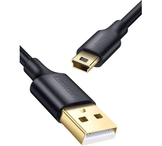 Кабель UGREEN US132 10355 USB 2.0 A Male to Mini 5 Pin Male Cable. Длина: 1м. Цвет: черный 10355_