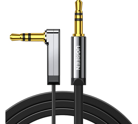 Кабель угловой Ugreen AV119 10728 3.5mm Male to 3.5mm Male Straigth to angle flat Cable. Длина: 3м. Цвет: черный 10728_