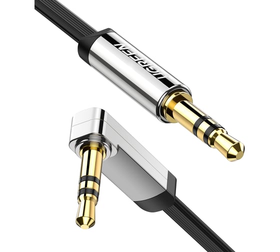 Кабель угловой Ugreen AV119 10728 3.5mm Male to 3.5mm Male Straigth to angle flat Cable. Длина: 3м. Цвет: черный 10728_