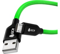 Кабель MicroUSB GCR 1.2m зеленый нейлон, AL корпус черный, черный ПВХ, 28/ 28 AWG, VIV52I636