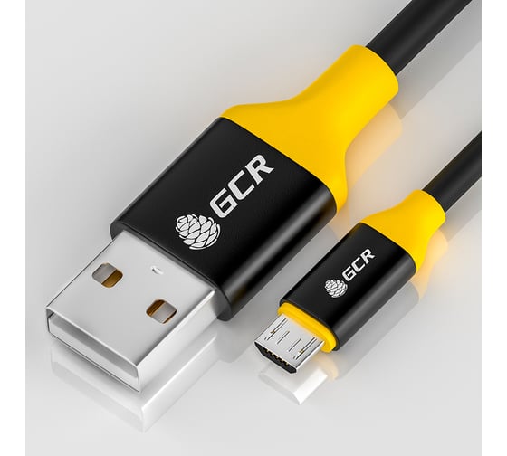 Кабель MicroUSB GCR 0.25m черный, AL корпус черный, желтый ПВХ, 28/ 28 AWG, VIV50I560