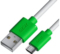 Кабель MicroUSB GCR 1.0m белый, зеленые коннекторы, быстрая зарядка, 28/ 24 AWG, VIV53I226