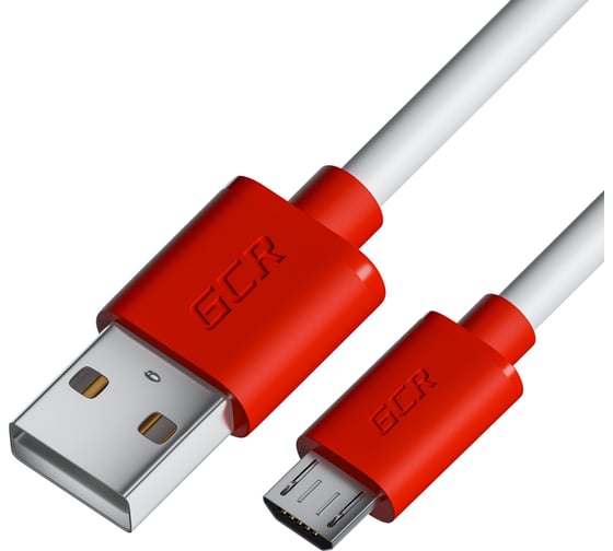 Кабель MicroUSB GCR 2.0m белый, красные коннекторы, быстрая зарядка, 28/ 24 AWG, VIV53I217