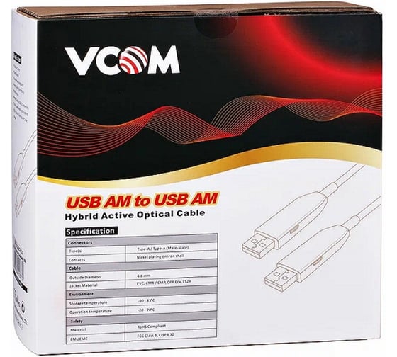 Кабель VCOM USB, оптический, активный, 50m D3762-50.0