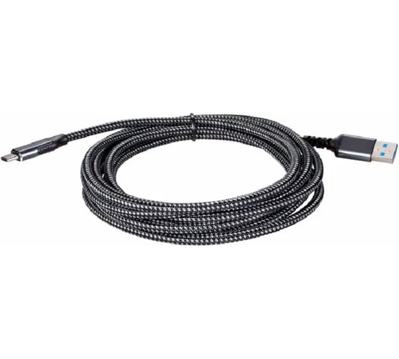 Кабель для быстрой зарядки и передачи данных VCOM USB TYPE C/TYPE A, до 10 Гб/сек, PowerDelivery, 27 W, 3А, проводник медь, в оплётке, 3m CU401M-3M 1
