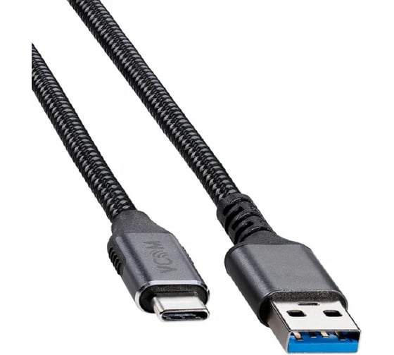 Кабель для быстрой зарядки и передачи данных VCOM USB TYPE C/TYPE A, до 10 Гб/сек, PowerDelivery, 27 W, 3А, проводник медь, в оплётке, 3m CU401M-3M