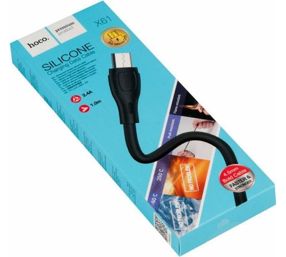 Кабель USB Hoco X61 Ultimate silicone для Micro USB, 2.4А, длина 1.0м, черный 811146