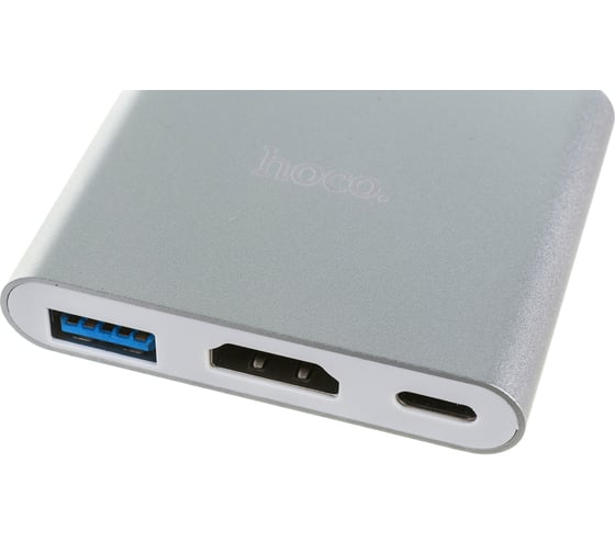 Переходник хаб Hoco HB14 Easy use Type-C adapter (Type-C to USB3.0+HDMI+PD), серебристый 800477