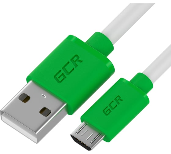 Кабель MicroUSB GCR QC 0.3m быстрая зарядка, белый TPE, зеленые коннекторы, 28/ 22 AWG, VIV53I281 1