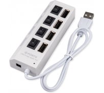 Разветвитель Gembird USB2.0, 4хUSB, с доп. питанием, подсветка и выключатели, кабель USB 55см, белый, коробка UHB-243-ADW