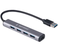 Разветвитель Gembird USB3.1, 4хUSB, с доп.питанием (порт Type-C), кабель USB 19см, алюминий, коробка UHB-C484