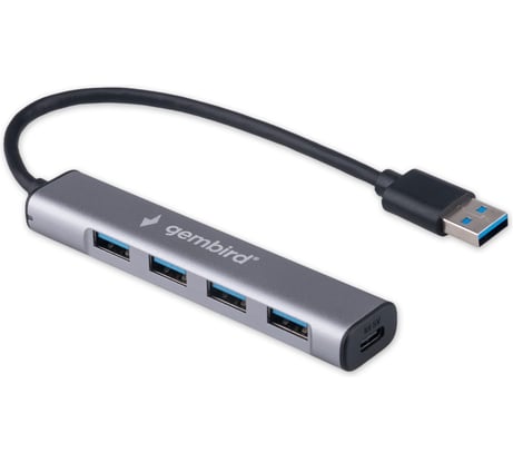 Разветвитель Gembird USB3.1, 4хUSB, с доп.питанием (порт Type-C), кабель USB 19см, алюминий, коробка UHB-C484