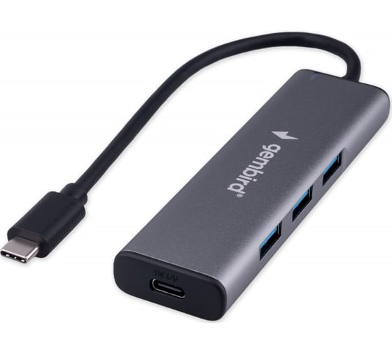 Разветвитель Gembird USB3.1, 7хUSB, с доп.питанием (порт Type-C), OTG, кабель Type-C 19см, алюминий, коробка UHB-U3P7-02 1