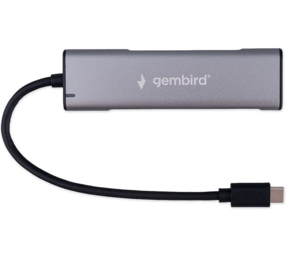 Разветвитель Gembird USB3.1, 7хUSB, с доп.питанием (порт Type-C), OTG, кабель Type-C 19см, алюминий, коробка UHB-U3P7-02