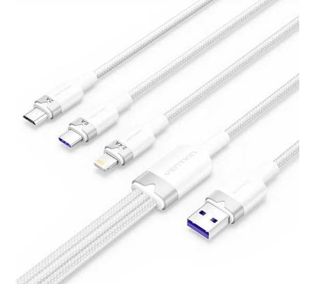 Кабель 3 в 1 VENTION USB 2.0 AM/ Micro-B, USB-C, Lightning M - 1.5м, белый 6A CTRWG