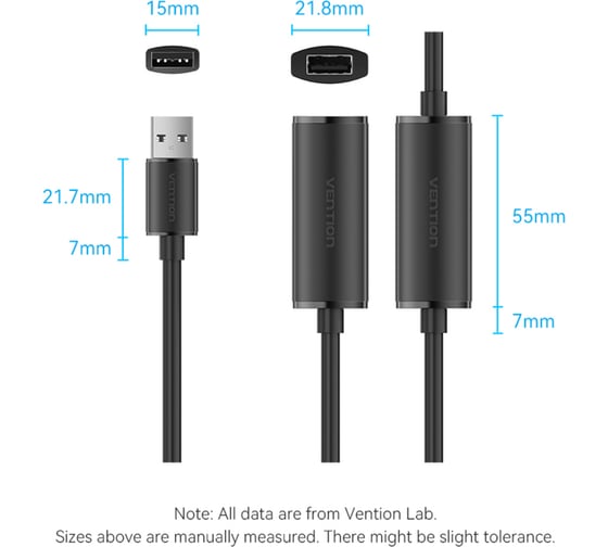 Активный кабель-удлинитель VENTION USB 2.0 AM/AF с усилителем - 30м, черный CBKBT