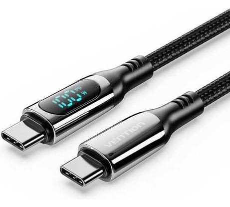 Кабель VENTION USB 2.0 CM/CM с LED дисплеем - 1.2м, черный, 5А PD100W TAYBAV