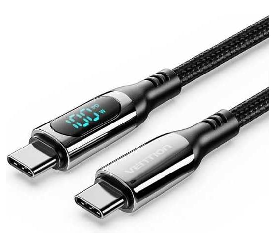 Кабель VENTION USB 2.0 CM/CM с LED дисплеем - 1.2м, черный, 5А PD100W TAYBAV 1