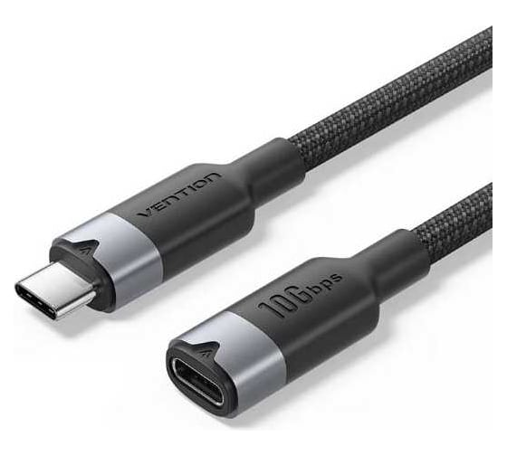 Кабель-удлинитель VENTION USB 3.2 Gen2 CM/CF - 1м, черный, 5А PD100W TRFBF