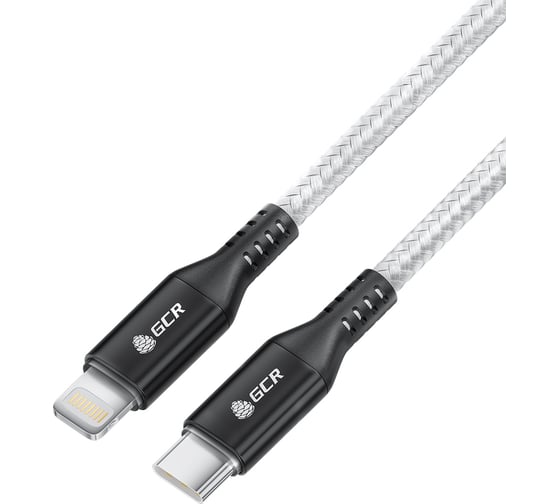 Кабель GCR 1.0m TypeC/ Lightning MFI PD18 W, быстрая зарядка, белый нейлон, корпус черный, VIV53I188 1