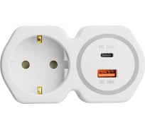 Разветвитель сетевой STEKKER на 1 выход, с заземлением, 250В, 16А, USB A+ Type C, 2,4А, PD, белый/серый, ADP16-16-20 50109
