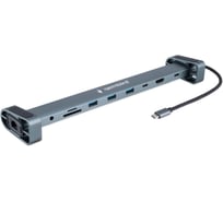 Док-станция Gembird Type-C, 10в1: 3xUSB3.1, Type-C PD87W, Jack 3.5, SD/TF, HDMI, RJ45, Type-C, кабель 14см, алюминий, UHB-D5