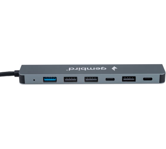 Разветвитель Gembird USB3.0/2.0, USB3.0, 4хUSB2.0, Type-C, с доп.питанием (порт Type-C), кабель Type-C/USB 17см, алюминий, коробка, UHB-C445