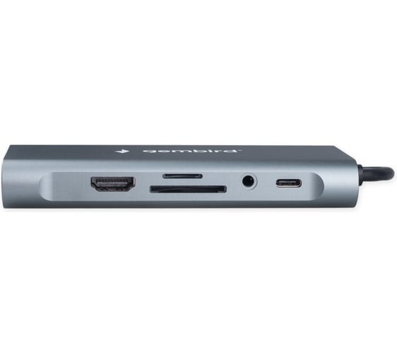 Док-станция Gembird Type-C, 10в1: 3xUSB3.1, Type-C PD87W, Jack 3.5, SD/TF, HDMI, RJ45, VGA, кабель 15см, алюминий, UHB-D4