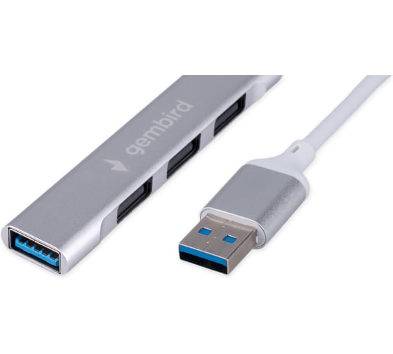 Разветвитель Gembird USB3.0/2.0, USB3.0, 3xUSB2.0, кабель USB 10см, серебристый металл, пакет, UHB-C206