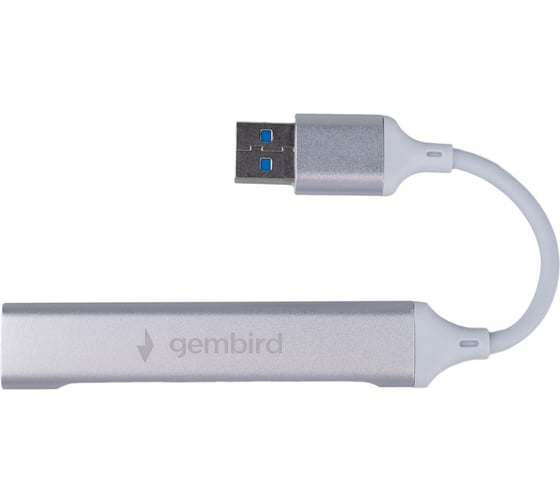 Разветвитель Gembird USB3.0/2.0, USB3.0, 3xUSB2.0, кабель USB 10см, серебристый металл, пакет, UHB-C206
