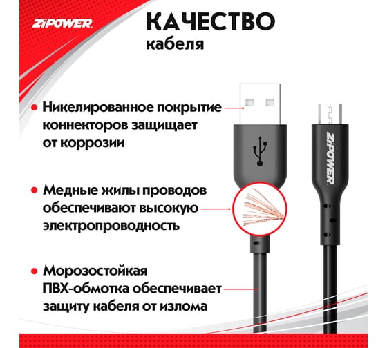 Кабель ZIPOWER Micro USB 1м PM6665