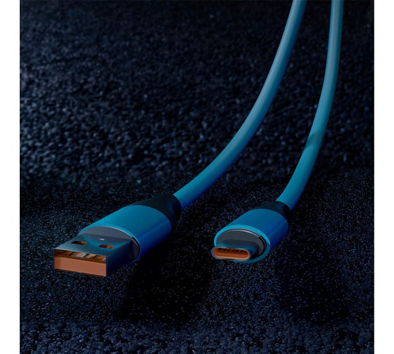 Кабель ОФИСМАГ BOLD USB-Type-C 1м 3А, для быстрой зарядки и передачи данных, толстый, синий 18126 514175