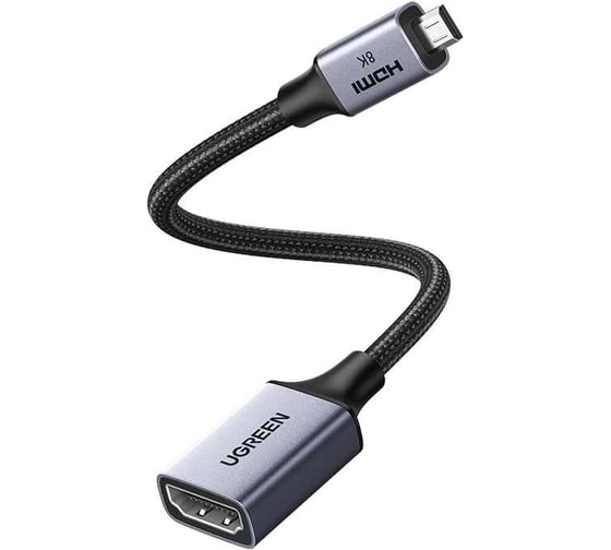 Кабель UGREEN HD182 65593 Micro HDMI to HDMI 8K Cable Male to Female, 0,2м, черный 65593_ 1
