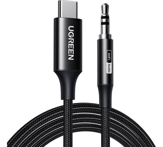 Кабель аудиоадаптер UGREEN CM450 55734 USB-C Male to 3.5mm Male Audio Cable Adapter, 1м, черный 55734_
