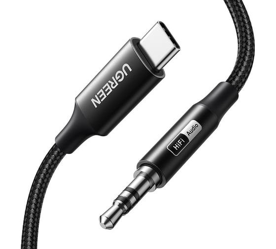 Кабель аудиоадаптер UGREEN CM450 55734 USB-C Male to 3.5mm Male Audio Cable Adapter, 1м, черный 55734_