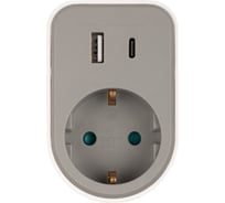 Разветвитель-адаптер с заземлением Jаzzway 16А AD-1GAC-gy серый, защитные шторки, 2 USB порта(А+С) 5 5064003