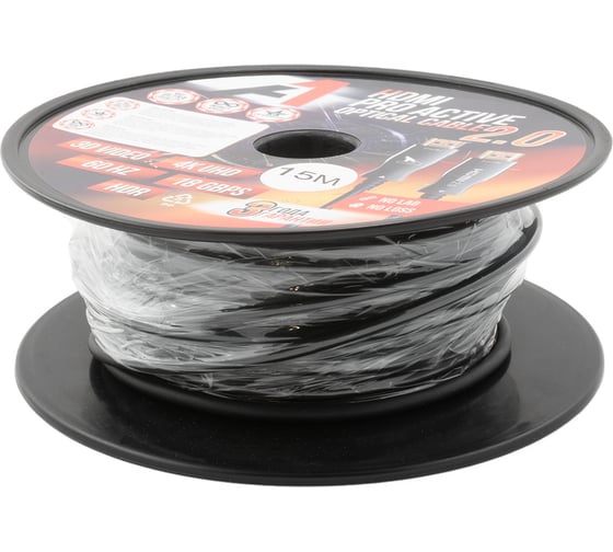 Кабель активный оптический А1 HDMI 2.0, 15 м, армированный, ver. 2.0, 4K/ 60 Hz, черный, коробка A1-HDMI2.0-AOC-15MA