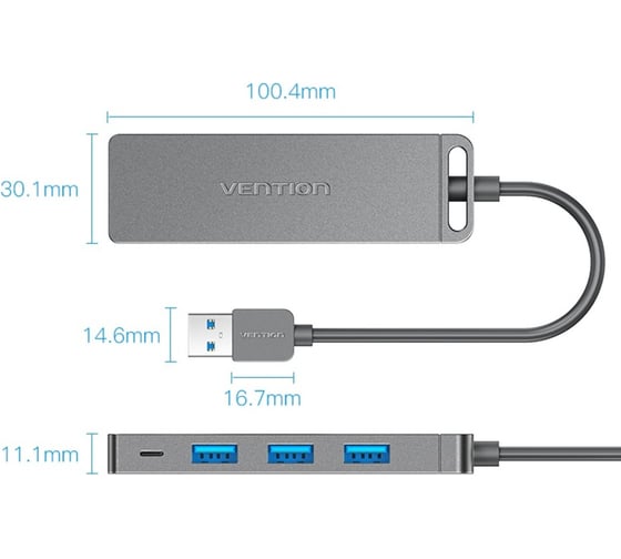 Концентратор VENTION OTG USB 3.0 на 4 порта Серый - 1м. CHLHF
