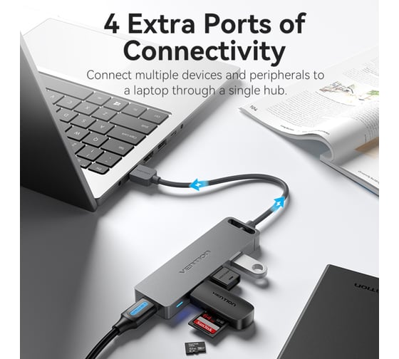 Концентратор VENTION OTG USB 3.0 на 4 порта Серый - 1м. CHLHF