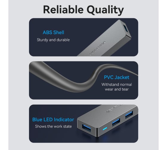 Концентратор VENTION OTG USB 3.0 на 4 порта Серый - 1м. CHLHF