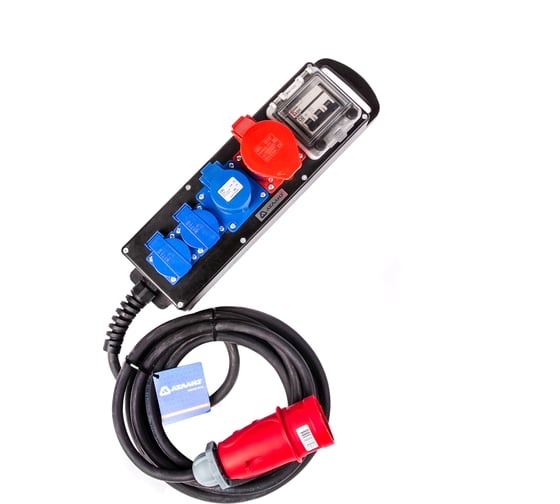 Промышленный удлинитель на колодке с автоматом защиты Атлант КГ 5x4 20м (1x380В 32А CEE 5P/1x220В 16А CEE 3P /2x220В 16А SCHUCO) ТЕН303-167 1