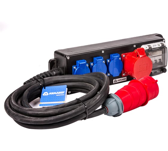 Промышленный удлинитель на колодке с автоматом защиты Атлант КГ 5x4 10м (1x380В 32А CEE 5P/3x220В 16А CEE 3P) ТЕН303-169 1