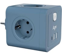 Тройник для розетки AGNI 4 розетки 220 + 2 USB + 1 Type C, синий TP-WJ3U4E-C-blue
