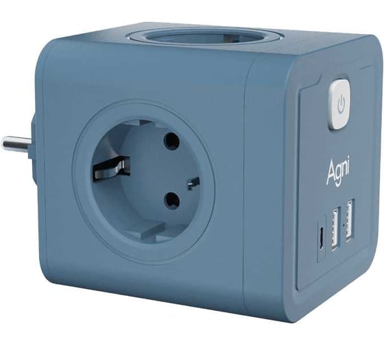 Тройник для розетки AGNI 4 розетки 220 + 2 USB + 1 Type C, синий TP-WJ3U4E-C-blue 1